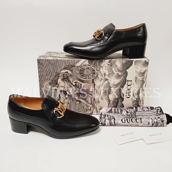 GUCCI SHOES MENS BLACK LEATHER HORSEBIT CHAIN LOAFERS ICE LOLLY sz 6 US 6.5 main image 7